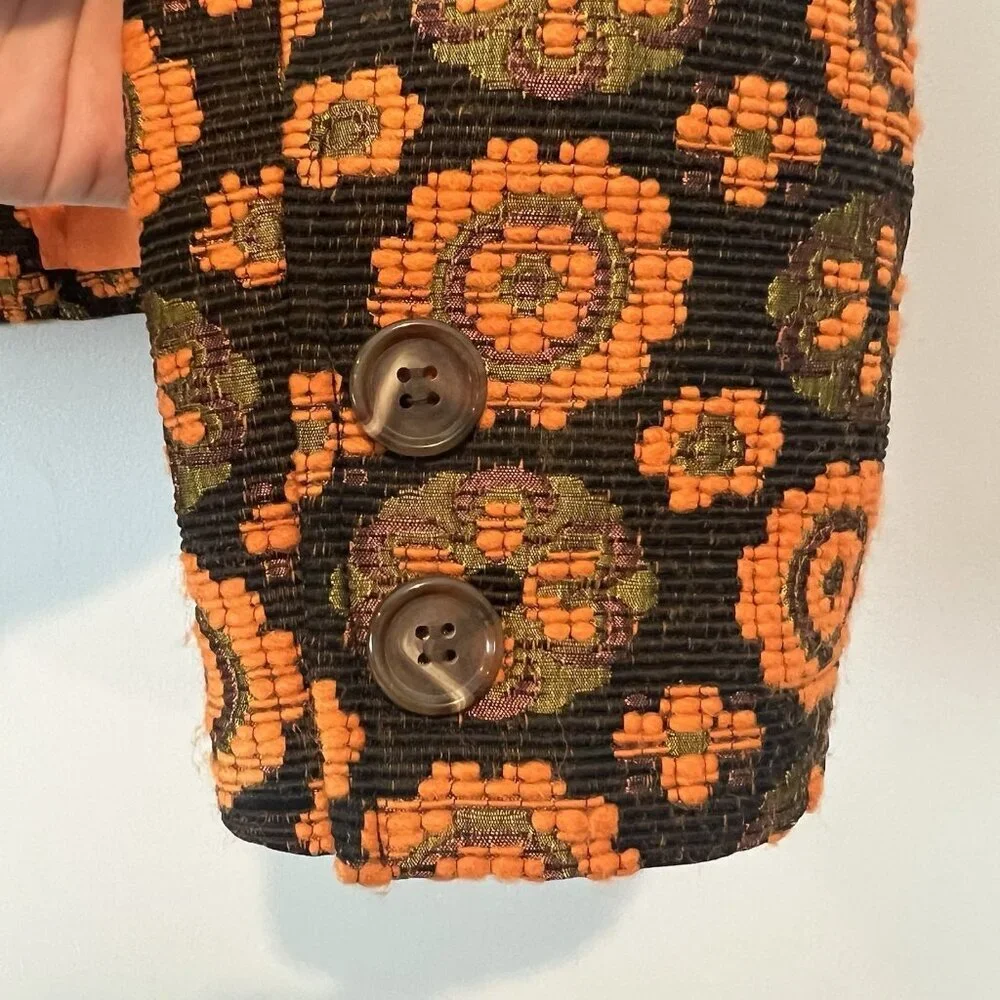Sara Campbell Orange Floral Blazer Size 6 Retro Twee Phoebe Buffay Indie Art